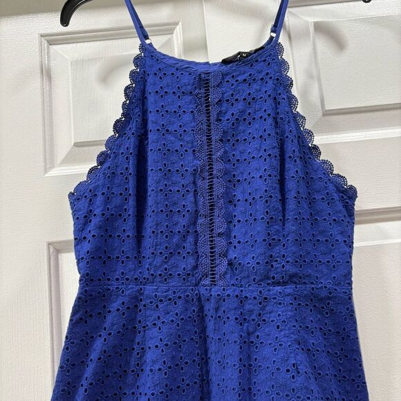Lulus Let Your Heart Go Cobalt Blue Eyelet A-Line Mini Dress Size M - Picture 7 of 14